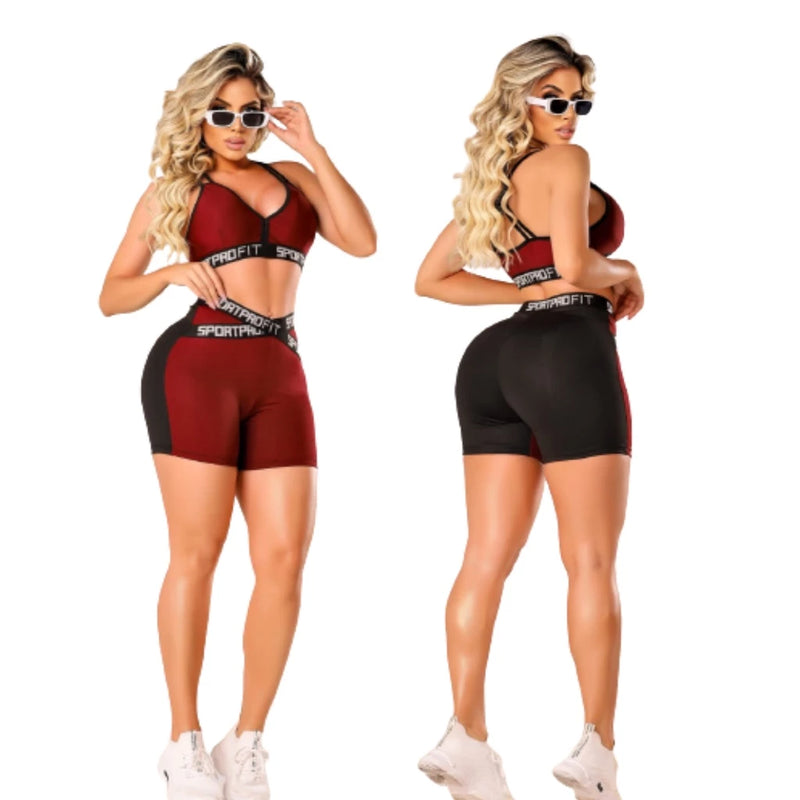 Conjunto Fitness Feminino Short e Top Com Elástico (Zero Transparência)