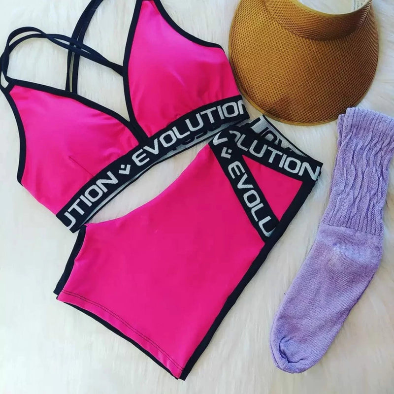 Conjunto Fitness Feminino Short e Top Com Elástico (Zero Transparência)