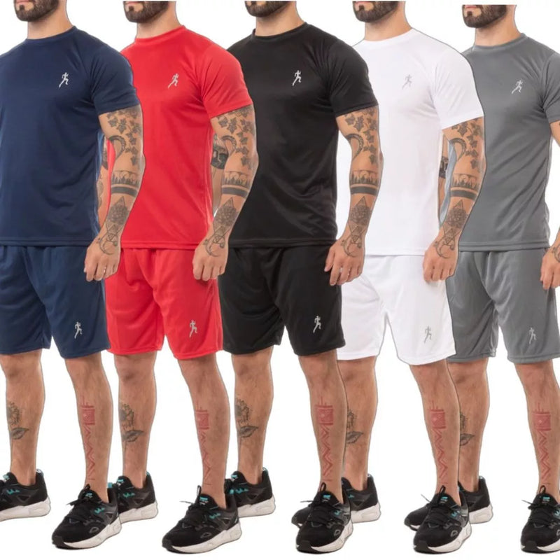 Kit 5 camisetas masculinas + 5 Bermudas Masculinas Academia - Conjunto