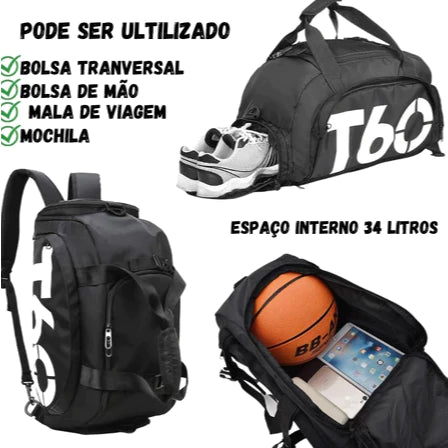 Bolsa Mala T60 viagem academia treino mochila esportiva fitness impermeável unissex